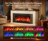 PRAISUN 70'' Fireplace TV Stand with 42'' Electric Fireplace, Farmhouse TV Stand for 65 75 Inch TV, Entertainment Center TV Console with 3 Drawers, Fluted Design, for Living Room, Distressed White