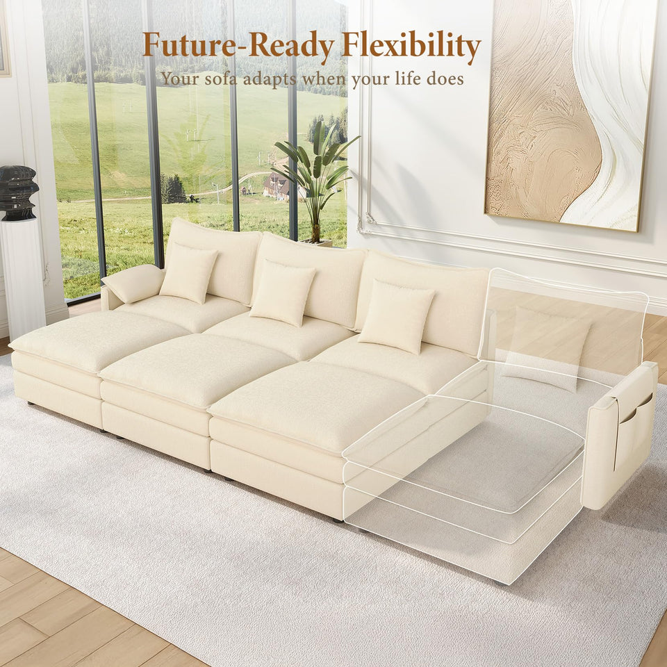 Vesgantti 142" U Shaped Sectional Couch, Comfy Cloud Modular Sectional Sofa with 2 Ottoman Deep Seat Chenille Modern Cloud Sofa, Modular Sofas for Living Room, Bedroom and Apartment, Beige