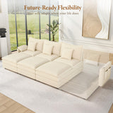 Vesgantti 142" U Shaped Sectional Couch, Comfy Cloud Modular Sectional Sofa with 2 Ottoman Deep Seat Chenille Modern Cloud Sofa, Modular Sofas for Living Room, Bedroom and Apartment, Beige