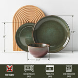 Pokini 24 Piece Dinnerware Sets for 8, Modern Stoneware Plates and Bowls Setst, Perfect for Family Gatherings & Holiday Celebrations, Easy Cleaning Dishes Set, Stack Compactly Dishware, Brown Green
