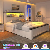 EnHomee King Size Bed Frame and Headboard & Storage, 4 Drawers and LED Built in Charging Station King Bed Frame with Storage Farmhouse,NO Noise,No Box Spring Needed,White