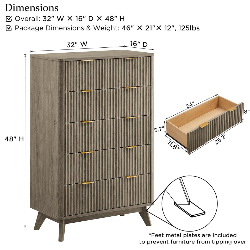 T4TREAM Fluted 7 Drawers Dresser, 54" Wide Modern Chest of Drawers with Faux Marble Top, Curved Profile Design, Dresser TV Stand, Wood Drawer Organizer for Bedroom, Living Room, Hallway, Natural Oak