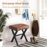 LUE BONA Square Linen Makeup Stool, Metal X Legs, Small Ottoman Stool Chair for Vanity, Modern Padded Seat Foot Rest for Makeup Room, Bathroom