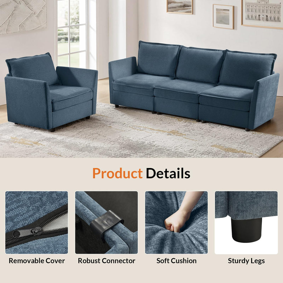 HULALA HOME 127'' Modular Sectional Sofa, Oversized U Shaped Couch with Storage Ottoman, Comfy Chenille Sofa with Deep Seat, 6 Seat Convertible Couches for Living Room, Beige