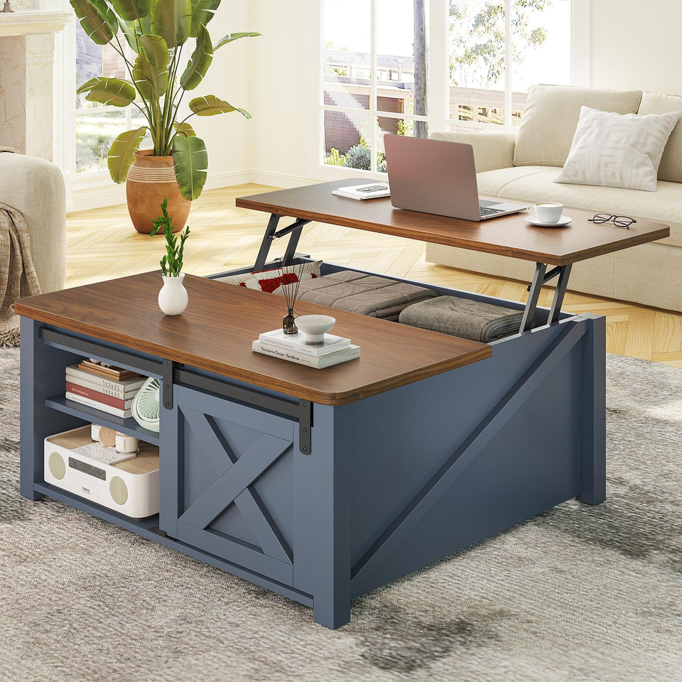SEDETA 31.5" Lift Top Coffee Table with Storage, Square Coffee Tables for Living Room, Farmhouse Coffee Table with Large Hidden Storage Compartment and Adjustable Shelves, Black
