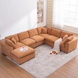 Tmsan 129.3" Oversized Modular Sectional Sofa, U Shaped Couch with Movable Ottoman, Large 7 Seat Corner Couches for Living Room, Spacious Space, Beige