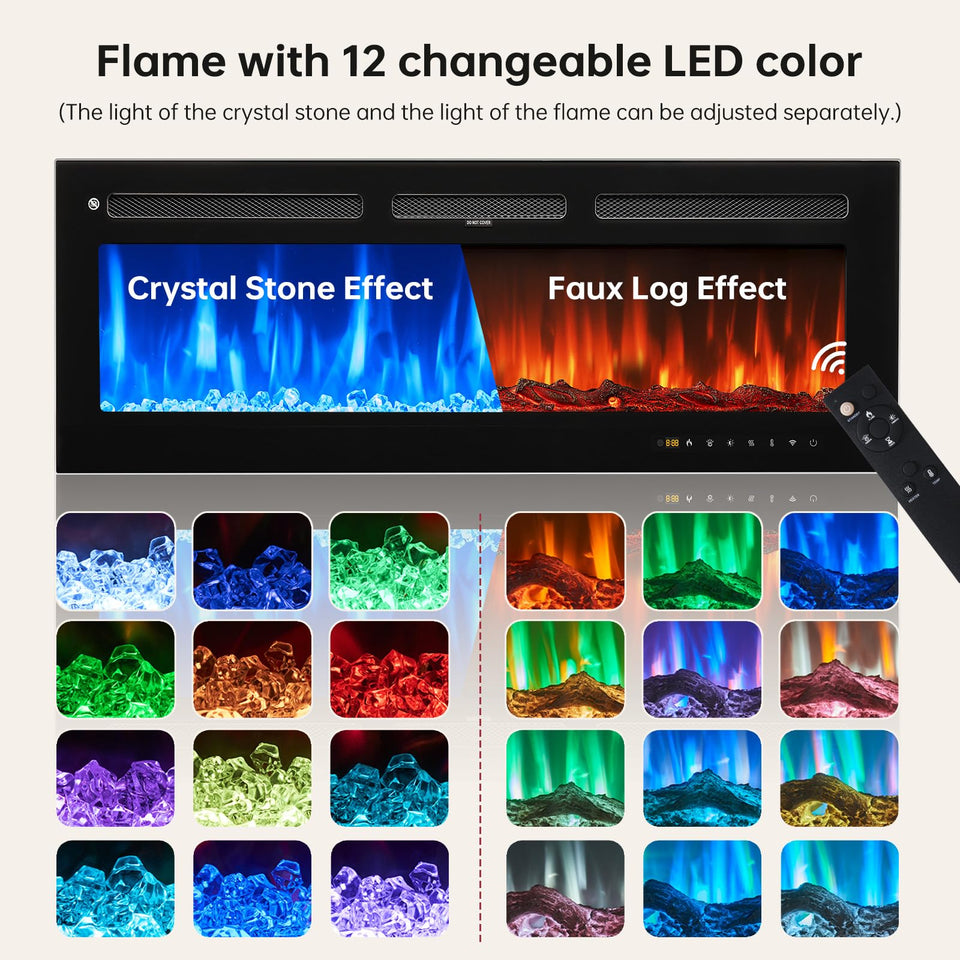 oneinmil 80" Fireplace TV Stand, 50 Inch Electric Fireplace & Modern Entertainment Center, TV Console with Adjustable Shelf & Glass Door for TVs Up to 90", Fire Place TV Stands for Living Room, Black