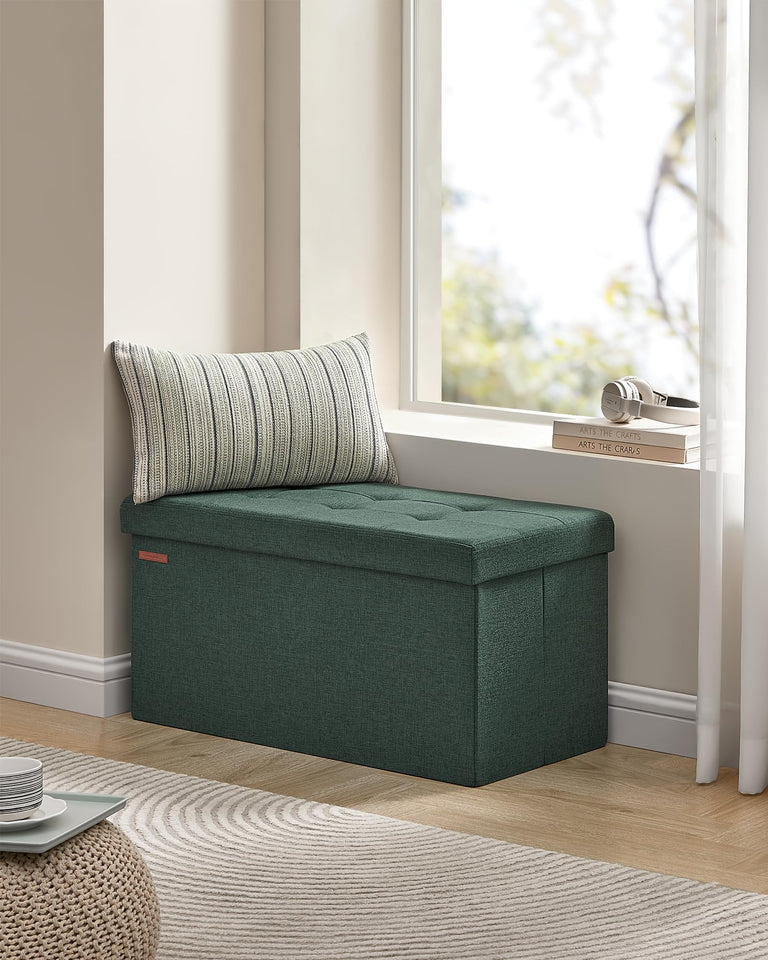 SONGMICS MAZIE Collection - 43 Inches Folding Storage Ottoman Bench, Ottoman Foot Rest, End of Bed Bench, Storage Chest, Load 660 lb, for Living Room, Bedroom, Entryway, Dark Gray ULSF77K