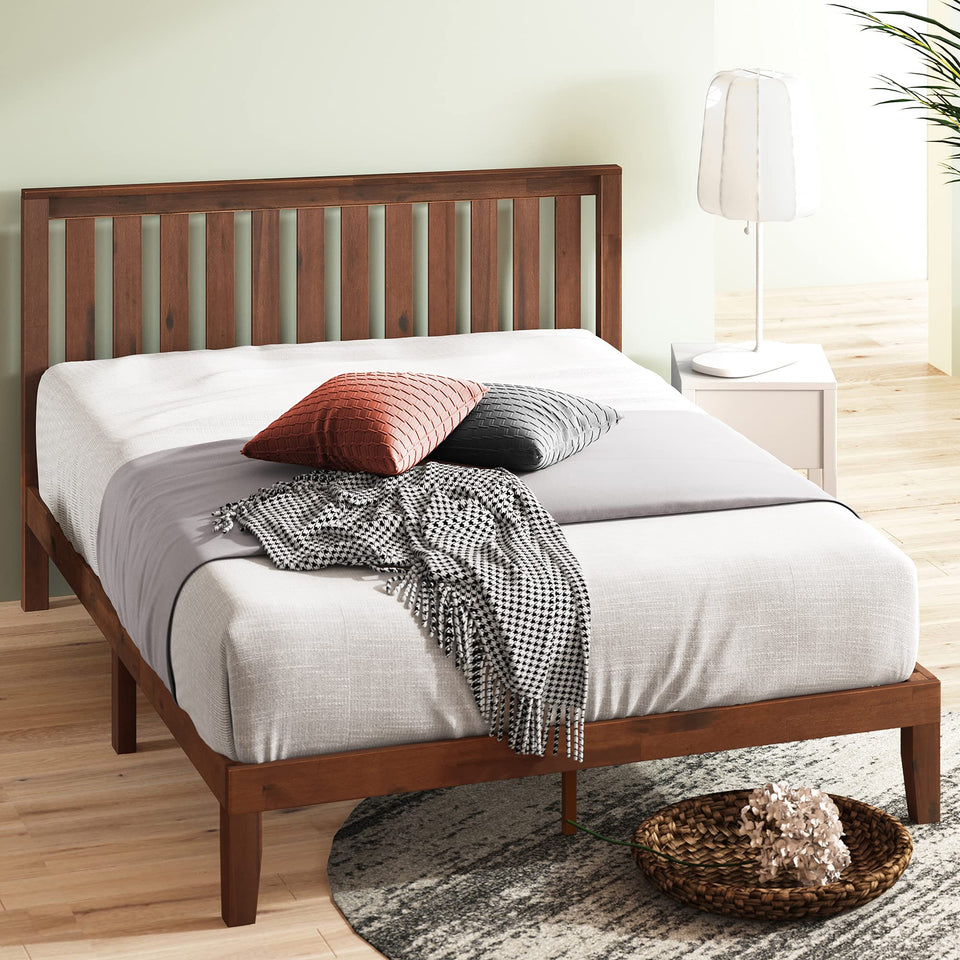 Zinus 12 Inch Solid Wood Platform Bed with Headboard/No Box Spring Needed/Wood Slat Support/Rustic Pine Finish, Queen
