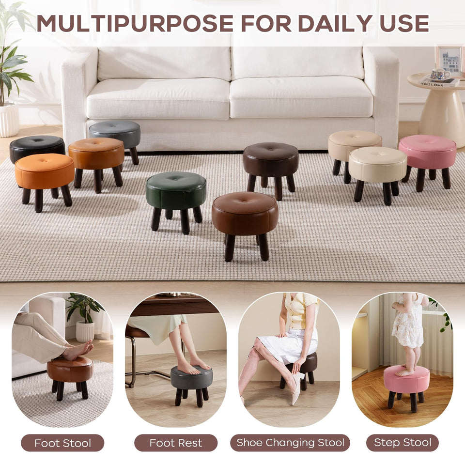 oakvivo 13in Small Foot Stool Ottoman, Round Faux Leather Foot Rest for Couch, Under Desk Pouf Footstool Footrest with Non-Skid Rubber Legs for Ling Room, Bedroom, 13''L x 13''W x 10.2''H, Green