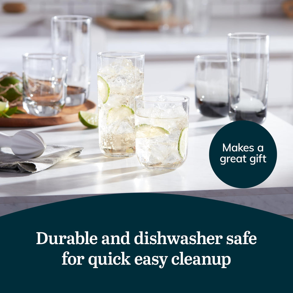 Libbey Ascent Tumbler and Rocks Drinking Glasses Set of 16, Glass Drinking Glasses with Curvature, Versatile Glassware Set for Parties and More