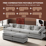 Ihanherry 146" U-Shaped Modern Sofa Modular Sectional Cloud Couch with 2 Ottoman, 6-Seat Chenille Deep Seat Sofa with 6 Pillows for Living Room, Bedroom and Apartment, Grey