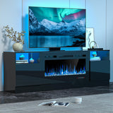 OUTGUAVA Fireplace TV Stand for 80 Inch TV, TV Stand with 36" Fireplace, LED Light Entertainment Center with Storage Cabinets, Media TV Console TV Table for Living Room, Black