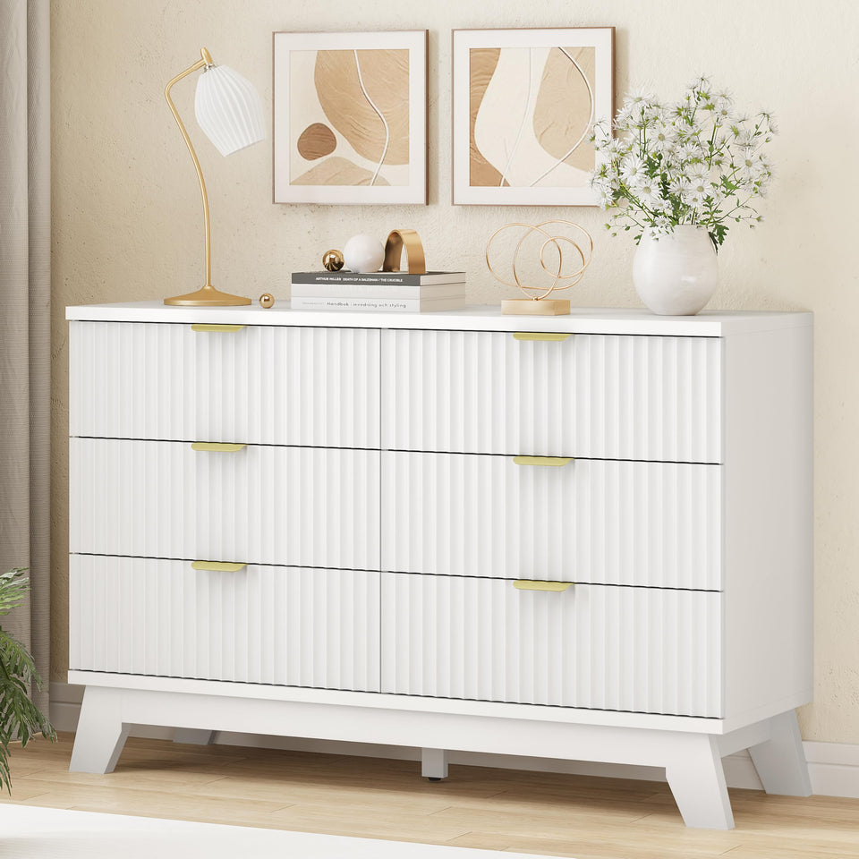 Fluted Dresser for Bedroom with 9 Drawers, 57" Wide Modern Chest of Drawers with Metal Handle, Wooden Dresser TV Stand, Wood Closet Clothes Storage Organizer for Living Room, Hallway, Natural Oak