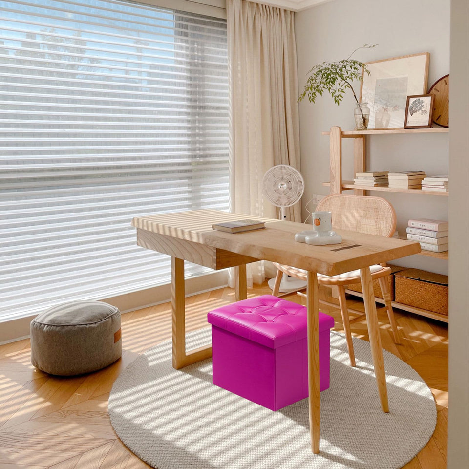 AmasSmile Storage Ottoman Folding Foot Rest Stool, Leather Footstool Bench, Short Ottoman Stool, Storage Foot Rest Store, Books (Black, 17" D x 13" W x 13" H)