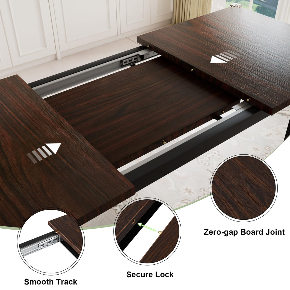 Feonase 5-Piece Dining Table Set for 4-8 People, 63" Large Extendable Kitchen Table Set with 2 Benches and 2 Square Stools, Dining Room Table with MDF Wood Board, Easy Assembly, Black