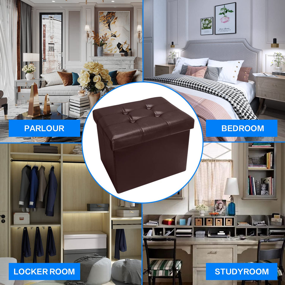 Bsketa Storage Ottoman, Folding Foot Stool with Thicker Foam Padded Seat Small Leather Storage Ottoman Bench Foot Rest for Living Room Foldable Coffee Table 17x13x13in,Black