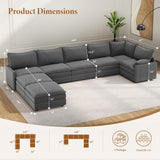 Vesgantti 142" U Shaped Sectional Couch, Comfy Cloud Modular Sectional Sofa with 2 Ottoman Deep Seat Chenille Modern Cloud Sofa, Modular Sofas for Living Room, Bedroom and Apartment, Beige
