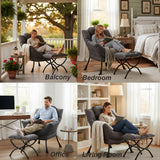 LITA Lazy Chair with Ottoman, Modern Accent Leisure Upholstered Lazy Sofa Armchair, Contemporary Lounge Reading Chair with Armrests and a Side Pocket for Living Room, Bedroom & Small Space, Dark Grey