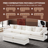 Ihanherry 146" U-Shaped Modern Sofa Modular Sectional Cloud Couch with 2 Ottoman, 6-Seat Chenille Deep Seat Sofa with 6 Pillows for Living Room, Bedroom and Apartment, Grey