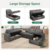 HONBAY Sectional Sleeper Sofa Pull Out Bed with Storage Chaise, Sectional Sofa Couch, Sleeper Couch Bed for Living Room, Dark Grey