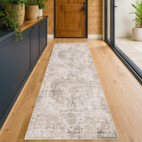 Neutral Living Room Rug - 10x14 Farmhouse Beige Brown Large Area Rug for Dining Room, Bedroom, Low Pile Lightweight Washable