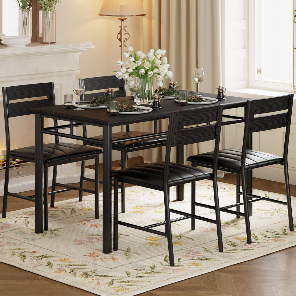 IRONCK Dining Table Set for 4, Wood Kitchen Table with Upholstered Chairs for Kitchen Room and Small Spaces, Rustic Brown