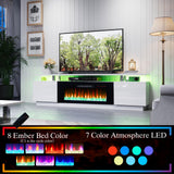 AMERLIFE Fireplace TV Stand with 36" Fireplace, 70" Modern High Gloss Fireplace Entertainment Center LED Lights, 2 Tier TV Console Cabinet for TVs Up to 80", Obsidian Black