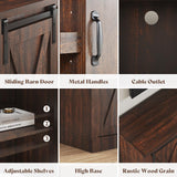 AMERLIFE Fireplace TV Stand with Sliding Barn Door for TVs up to 73", Farmhouse 63" Fireplace Entertainment Center with Storage Cabinets/Adjustable Shelves, Distressed White & Barnwood