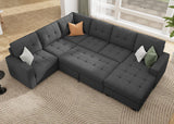 HONBAY Sectional Sleeper Sofa Pull Out Bed with Storage Chaise, Sectional Sofa Couch, Sleeper Couch Bed for Living Room, Dark Grey