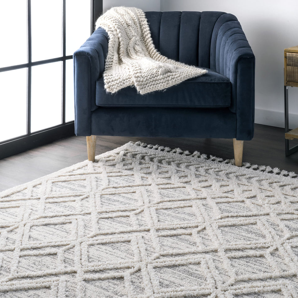 nuLOOM 8x11 Ansley Moroccan Tassel Area Rug, Light Grey, High-Low Textured Bohemian Design, Plush High Pile, Stain Resistant, For Bedroom, Living Room, Hallway, Entryway