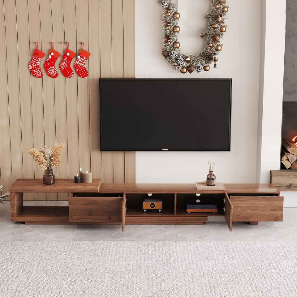 NessCarsti Mid Century Modern TV Stand for 80+ Inch TVs, 94.48" Walnut Console with Ample Storage – Stylish Entertainment Center for Living Room or Bedroom