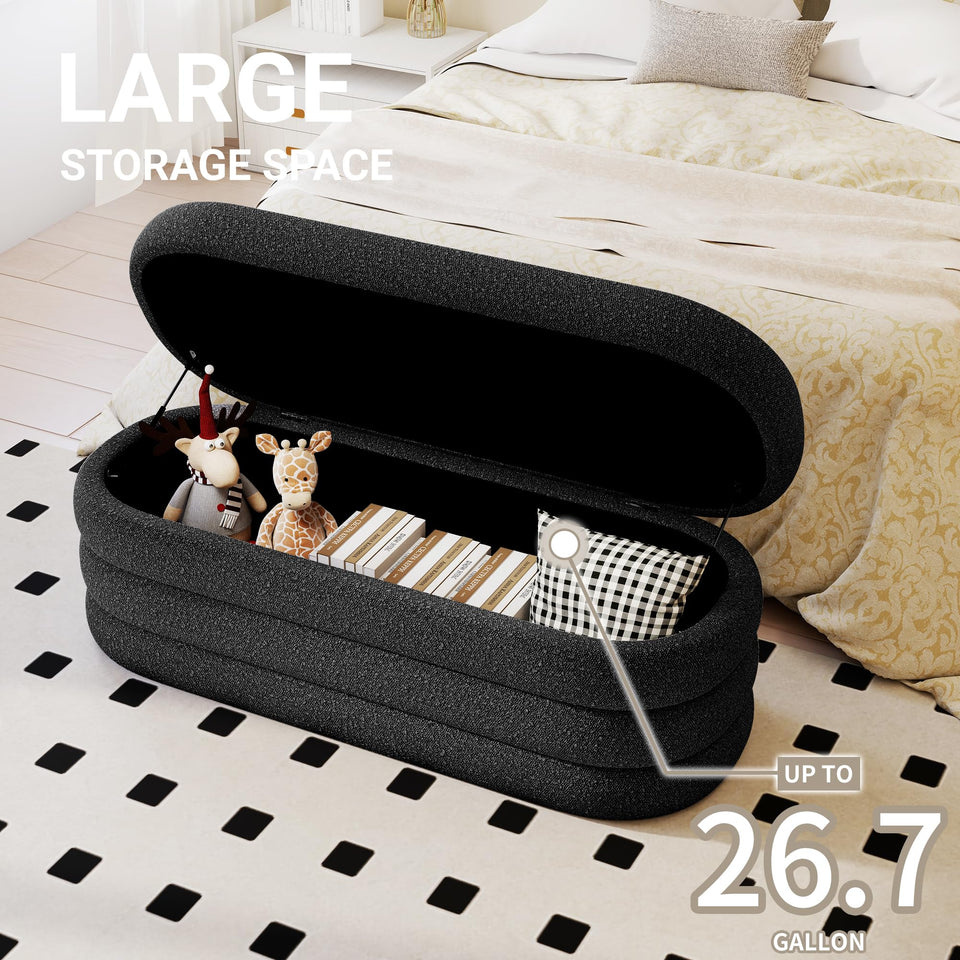 Busaurus Storage Ottoman Bench 49.2 Inch Upholstered Fabric Storage Bench for Bedroom End of Bed Aesthetic Large Oval Ottoman for Living Room Entryway (Ivory)