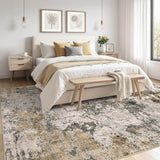 Area Rugs for Living Room: 12x15 Abstract Washable Rug Modern Neutral Large Soft Stain Resistant Non-Slip Backing Machine Table for Bedroom Dining Room Indoor Home Office Carpet - Gold Brown