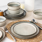 GBHOME Ceramic Dinnerware Sets for 8, 24 Pieces Stoneware Plates and Bowls Sets, Scratch Resistant Dishes, Dishwasher & Microwave Safe, Reactive Glaze-Green Wheat