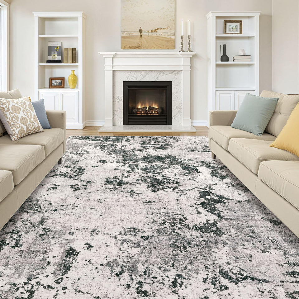 Area Rugs for Living Room: 12x15 Abstract Washable Rug Modern Neutral Large Soft Stain Resistant Non-Slip Backing Machine Table for Bedroom Dining Room Indoor Home Office Carpet - Gold Brown