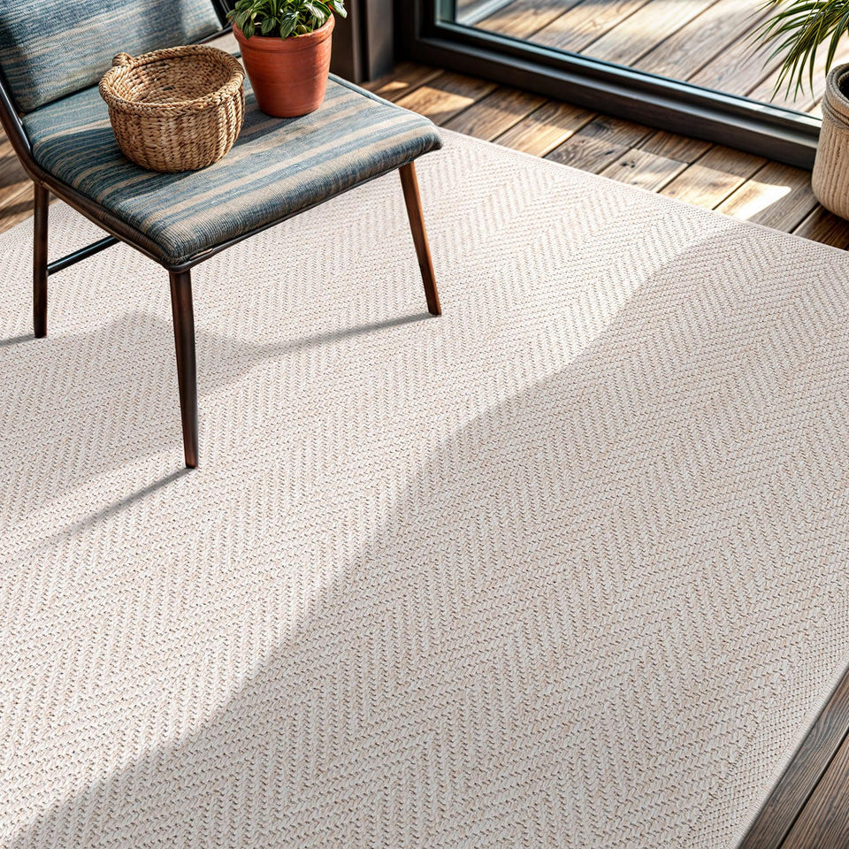 CAMILSON Easy Jute Rug 10x14, Indoor Outdoor Natural Color Fiber Area Rugs for Living Room Patio and Kitchen Rug Herringbone Woven Design Easy-Cleaning Washable Outside Carpet Alfombras 10 x 14