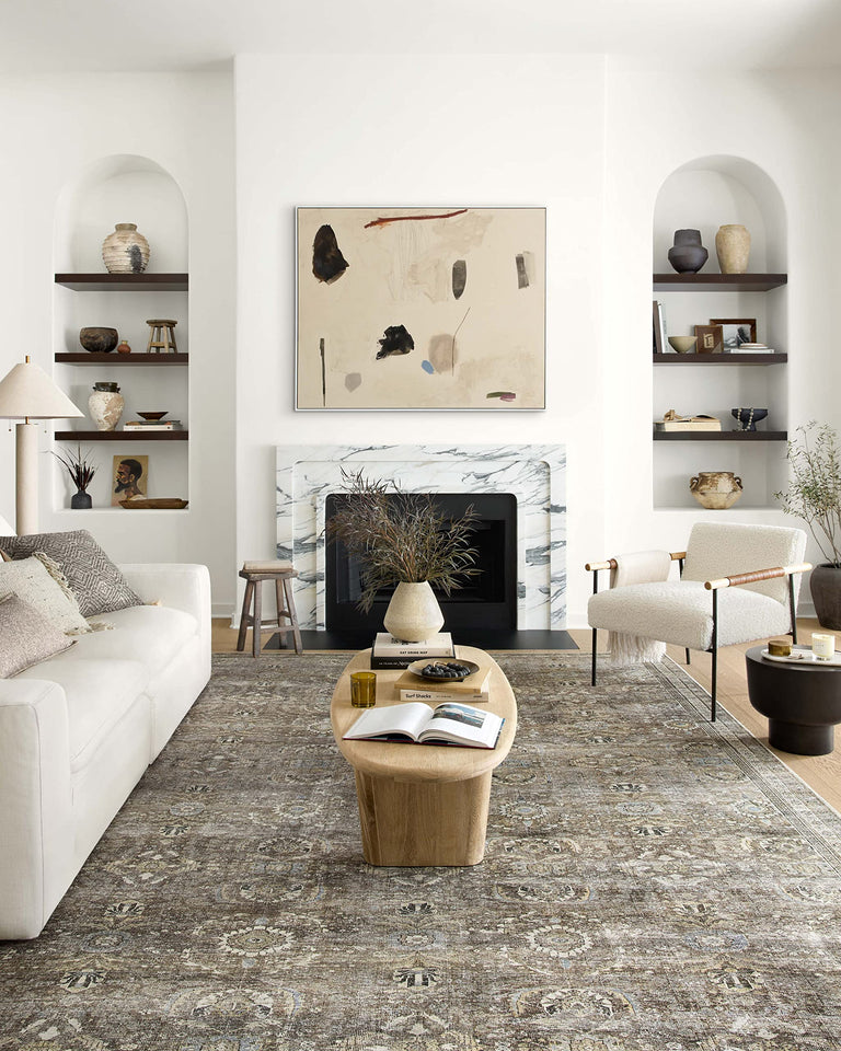 Loloi Layla Collection LAY-03 Olive/Charcoal 9'-0" x 12'-0" .13" Thick Area Rug, Soft, Durable, Vintage Inspired, Distressed, Low Pile, Non-Shedding, Easy Clean, Printed, Living Room Rug