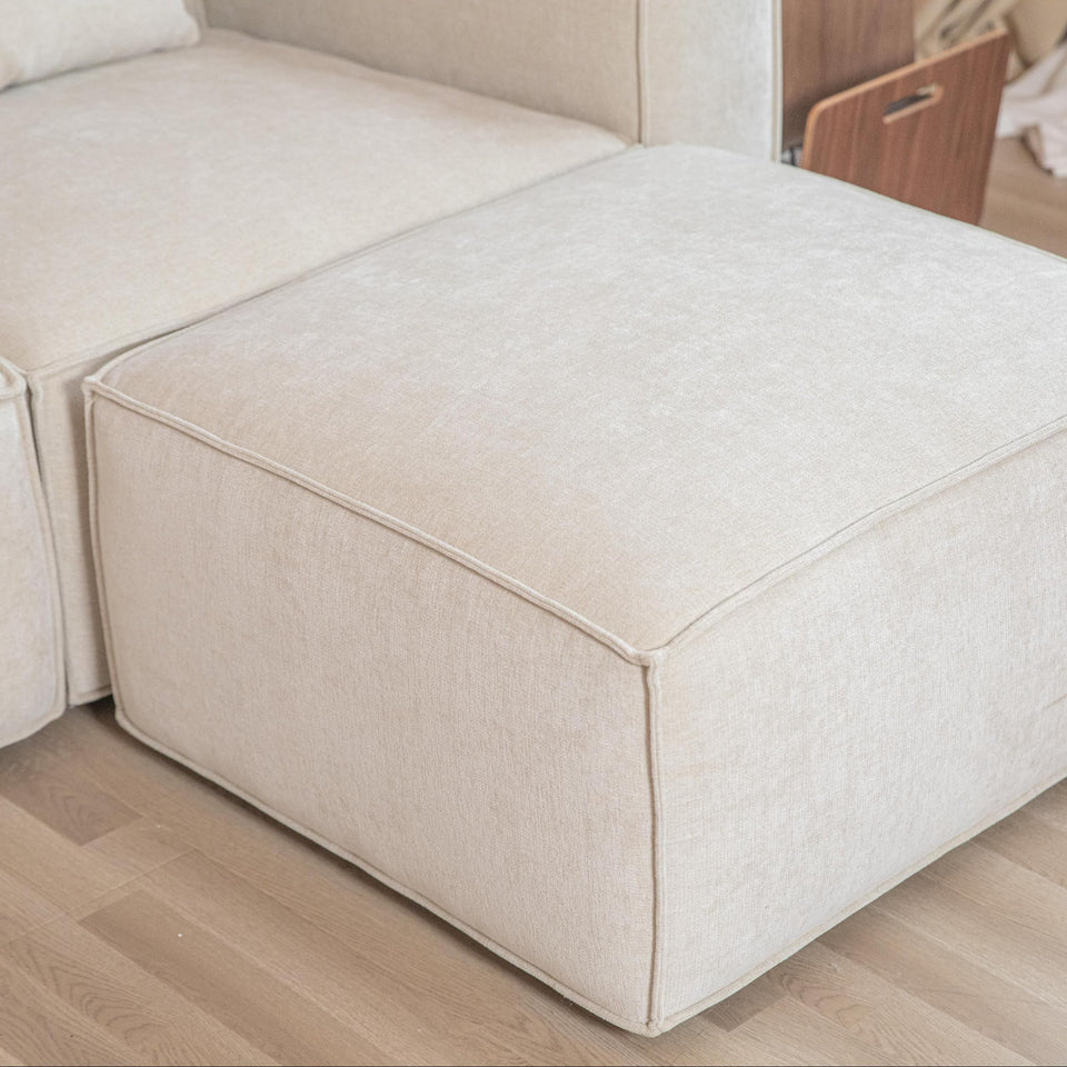 Acanva Luxury Modular Sectional Living Room Sofa Set, Modern Minimalist Style Couch with Ottoman and Chaise, L-Shape, Linen-Like Cream