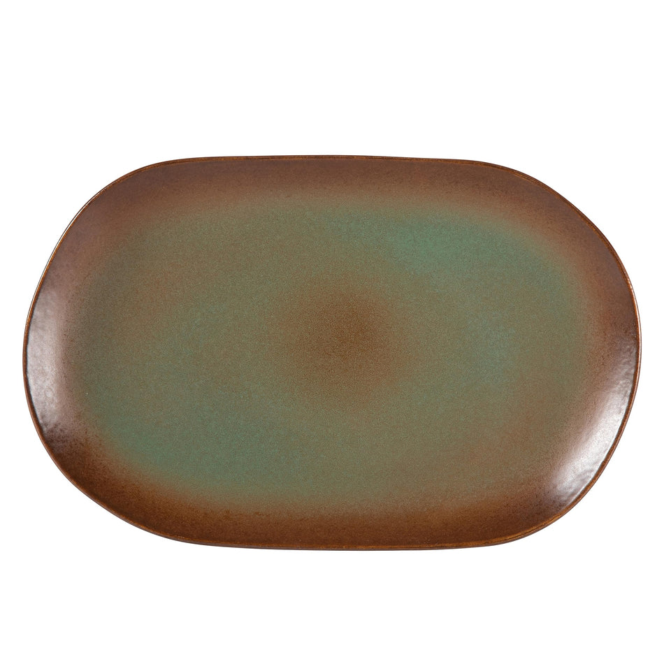 Bloomhouse Santorini Mist Double Bowl Terracotta Reactive Glaze Plates and Bowls Dinnerware Set - Amber, Service for Four (16pcs)