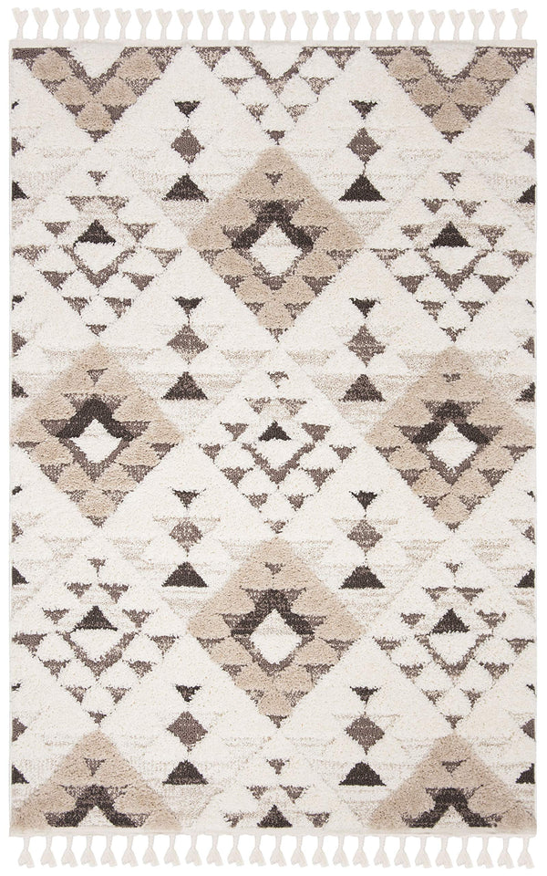 SAFAVIEH Area Rug 8x10 - Moroccan Tassel Shag Collection - Large - Ivory & Brown, Boho Design, Non-Shedding & Easy Cleaning, Plush Pile, Ideal for Living Room, Bedroom, Dining Space (MTS688A)