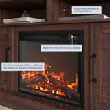 BELLEZE Traditional 58" Rustic TV Stand with 23" Electric Fireplace Heater with Sound, Media Entertainment Center Console Table for TV up to 65" with Open Storage Shelves and Cabinets - Espresso