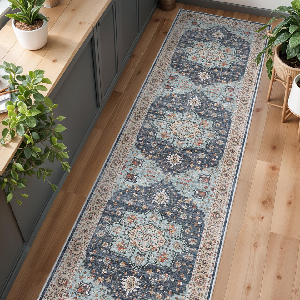 TOPRUUG Washable Oriental Area Rug - 12x15 Rugs for Living Room Soft Carpet for Bedroom Waterproof Floral Distressed Indoor Stain Resistant Non-Shedding Floor Carpets (Green, 12x15)