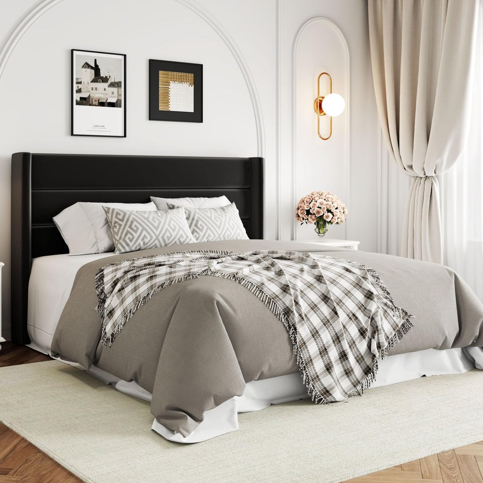 Allewie King Size Lift Up Storage Bed, Modern Wingback Headboard, Hydraulic Support, No Box Spring Needed, Light Beige