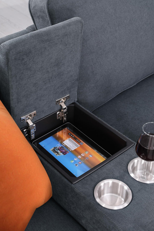 YOPTO 127" L-Shaped Sectional Couch with Movable Ottoman & 6 Throw Pillows,7 Seat Chenille Upholstered Sofa W/2 Cup Holder,USB Port & Hidden Storage Box,DIY Combination,for Living Room,Apartment,Beige