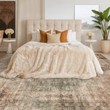 Neutral Living Room Rug - 10x14 Farmhouse Beige Brown Large Area Rug for Dining Room, Bedroom, Low Pile Lightweight Washable