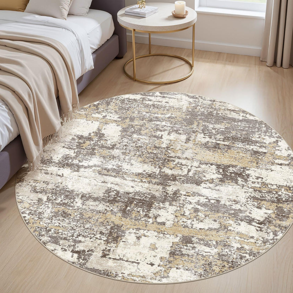 Area Rugs for Living Room: 12x15 Abstract Washable Rug Modern Neutral Large Soft Stain Resistant Non-Slip Backing Machine Table for Bedroom Dining Room Indoor Home Office Carpet - Gold Brown