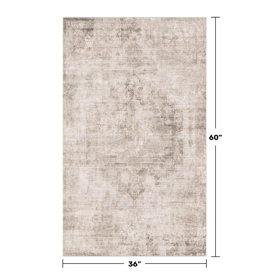 Neutral Living Room Rug - 10x14 Farmhouse Beige Brown Large Area Rug for Dining Room, Bedroom, Low Pile Lightweight Washable