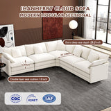 Ihanherry 146" U-Shaped Modern Sofa Modular Sectional Cloud Couch with 2 Ottoman, 6-Seat Chenille Deep Seat Sofa with 6 Pillows for Living Room, Bedroom and Apartment, Grey