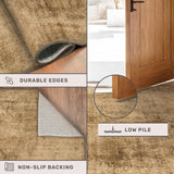 Neutral Living Room Rug - 10x14 Farmhouse Beige Brown Large Area Rug for Dining Room, Bedroom, Low Pile Lightweight Washable